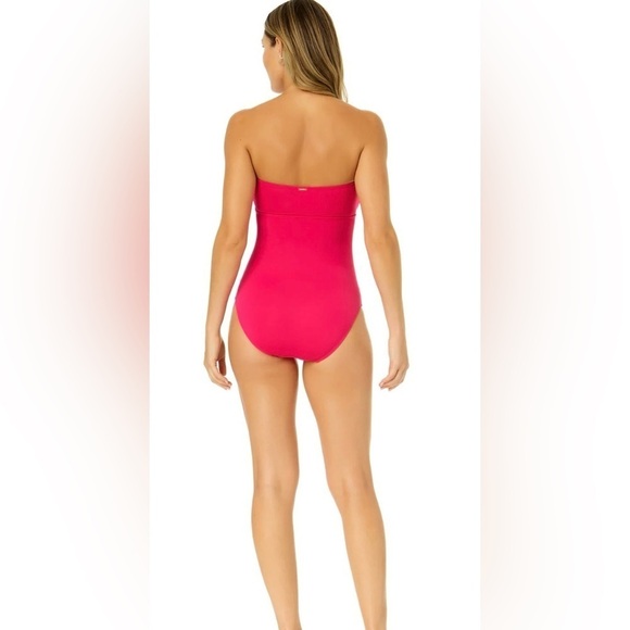 Anne Colle Live In Color Strapless Bandeau Keyhole Shirred One Piece Swimsuit - Picture 2 of 10